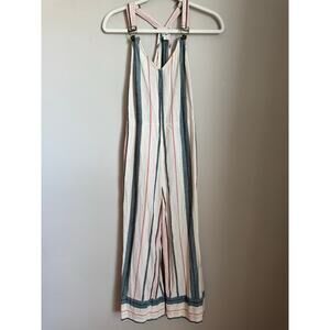 Billabong Authentic Vintage Y2K Cotton Flax Striped Overalls White Pastel Size L